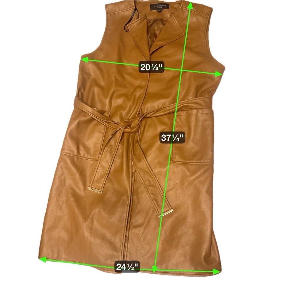 Marc New York Andrew Marc Faux Leather Vest Dress Camel Brown Belted M NWT - Picture 3 of 6